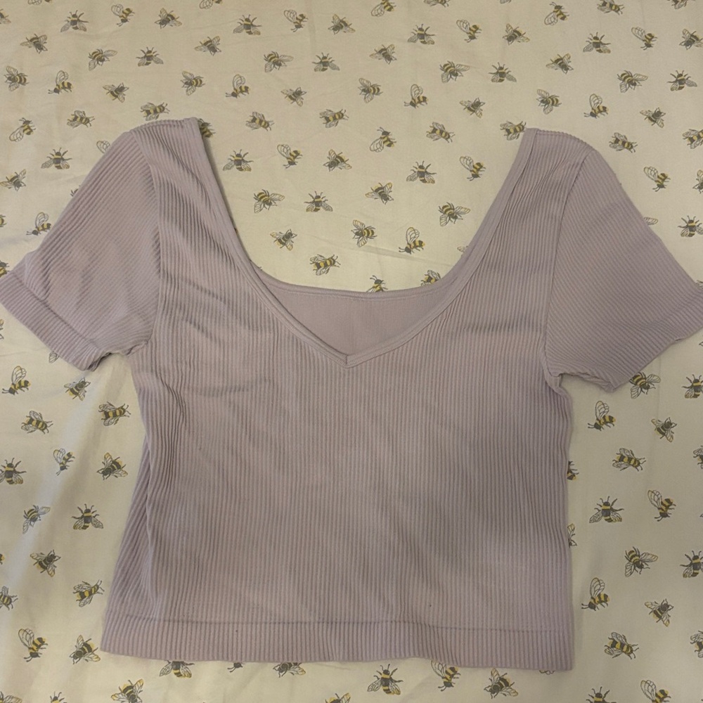 Garage Lavender Ribbed V-Neck Women's Top